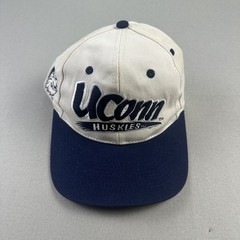 Vintage UConn Huskies Hat Cap Snapback Cream Blue University College NCAA 90s