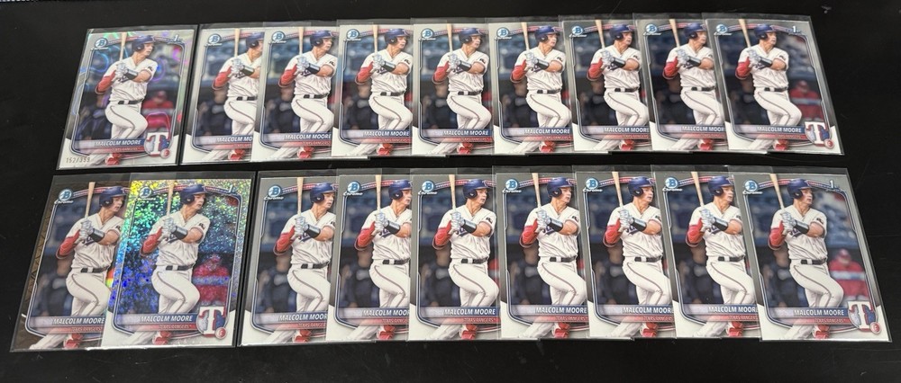 Lot Of (18) MALCOLM MOORE 2025 Bowman Chrome (15) Base (1) Lava /299 Rangers