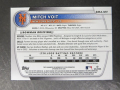 2025 Bowman Draft Chrome Mojo Blue Refractor Auto /150 MITCH VOIT #BMA-MV