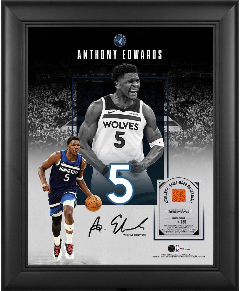 Anthony Edwards Timberwolves Framed 11×14 Showcase Collage w/GU Ball – LE 250