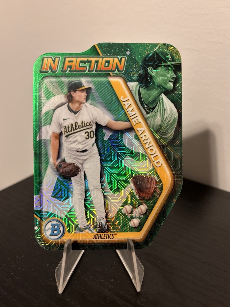 2025 Bowman Draft Jamie Arnold In Action Green Refractor #/99 Athletics