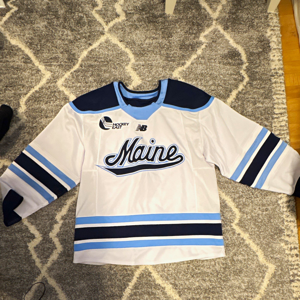 New Balance Maine Black Bears Ice Hockey Jersey Hockey East White Navy Blue