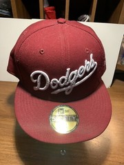 Los Angeles Dodgers MLB Script Logo New Era 59FIFTY Fitted Cap Hat Maroon