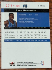 2002-03 FLEER PREMIUM BASKETBALL RED PP RC RYAN HUMPHREY 071/100 MADE-FEB774