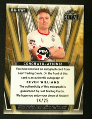 2024 Leaf Metal PBA Bowling Keven Williams #BA-KW1 Blue Auto 14/25