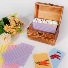Index Card Holder 3X5, Wooden Origanizer Recipe Box with 100 PCS Flash Ca