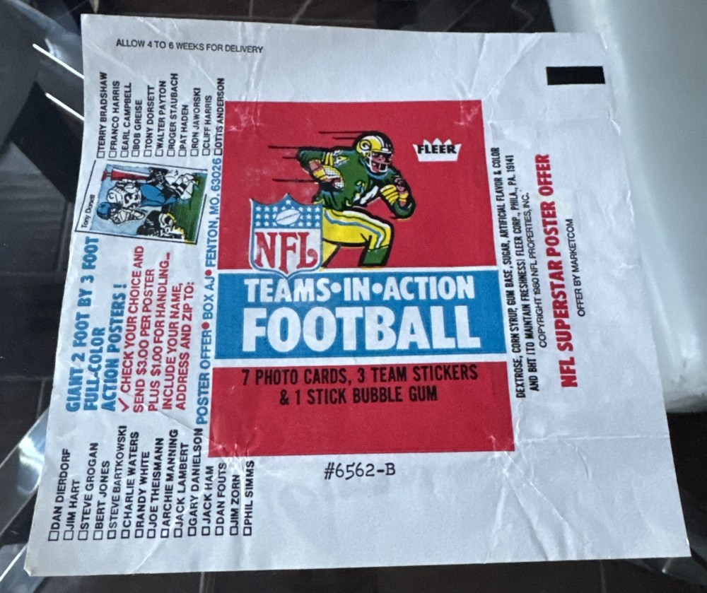 1980 Fleer Teams in Action Football NFL Empty Wax Wrapper GET EVERY 4TH FREE