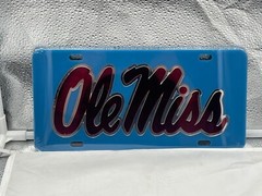 Ole Miss Rebels NCAA Powder Blue Mirrored Laser Cut License Plate Craftique