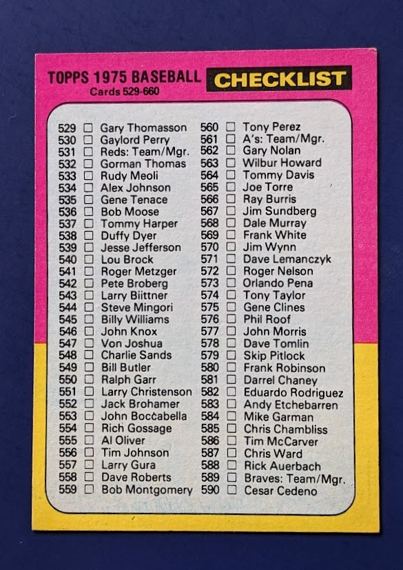 1975 Topps – Checklist #646 – Cards 529-660 – EXMT/NM