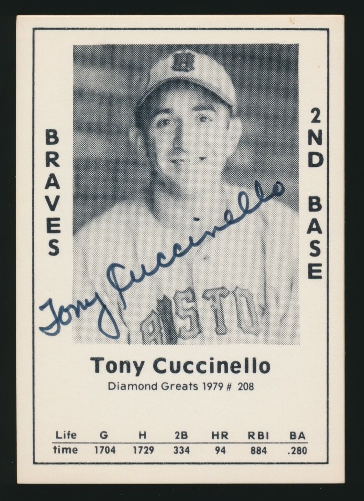 1979 Diamond Greats #208 TONY CUCCINELLO (Braves) *AUTOGRAPHED* d.1995 JSA