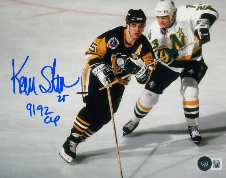 Kevin Stevens Signed Auto 8×10 Photo w/ 91-92 Cup Beckett Wit BAS COA Penguins