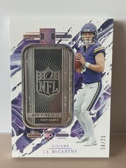J.J. McCarthy /25 – 2024 Panini Impeccable – NFL Shields #SS-JJM Silver Bar