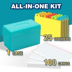 3×5 Index Card Holder Organizer Teal Index Cards and Dividers Included