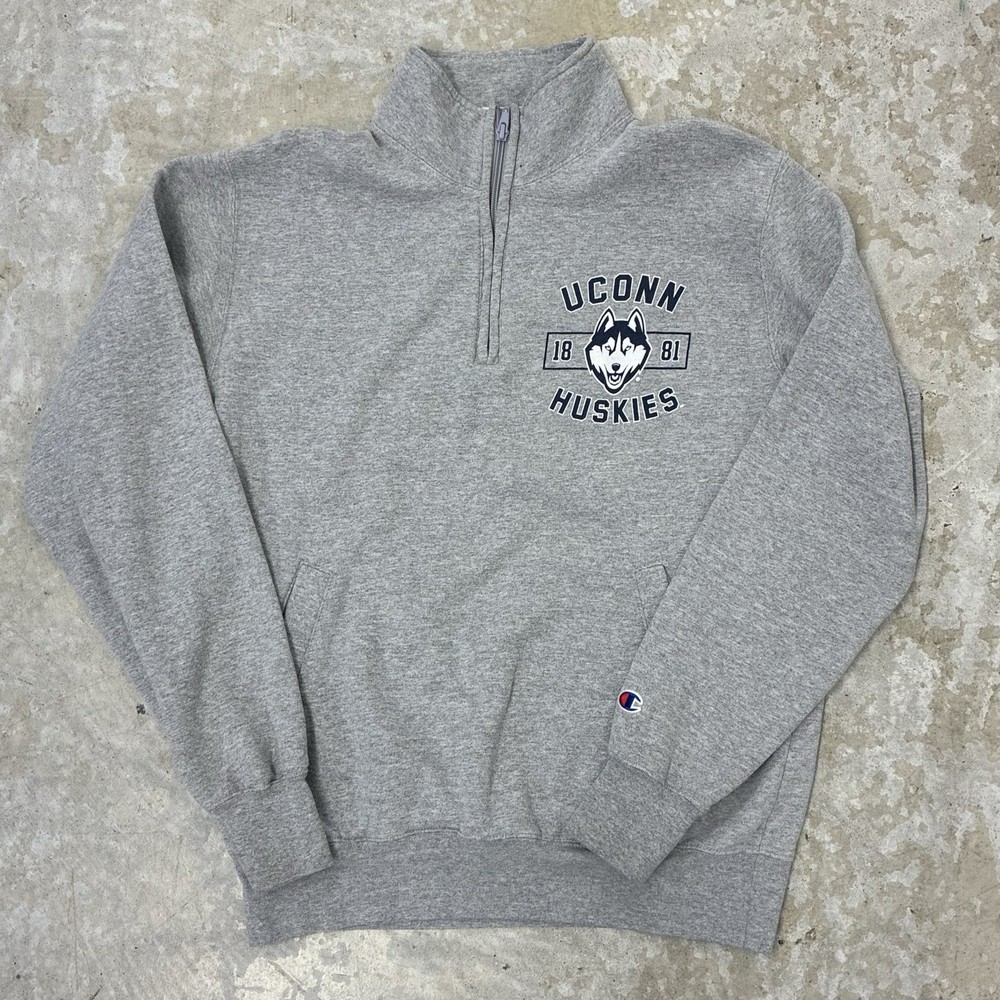 UConn Huskies Pullover Mens Medium Gray 1/4 Zip Long Sleeve Sweater Sweatshirt