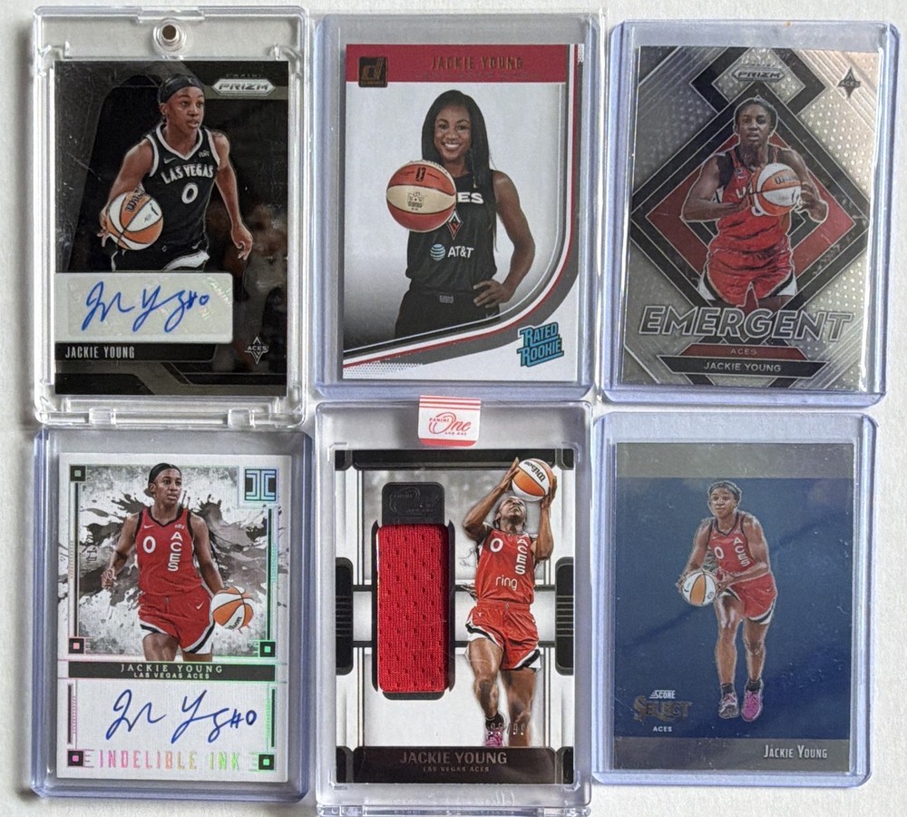 Jackie Young Las Vegas Aces 2022 Panini WNBA 6-Card Lot Autos Rookie Mem