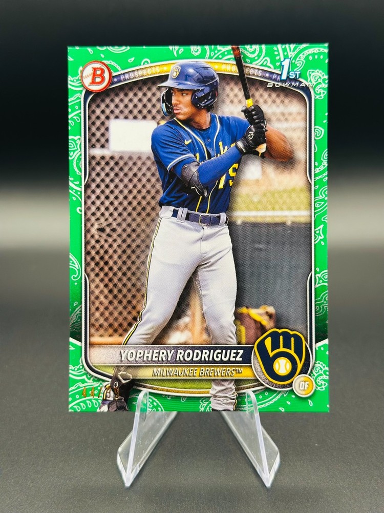 2025 Bowman Baseball – Yophery Rodriguez #BP-36 Green Pattern #/99 | Brewers