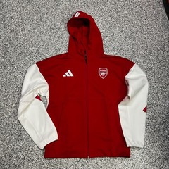 Adidas Arsenal FC Anthem Jacket Men&rsquo;s Large Red White Full Zip Hooded JM9409 NEW
