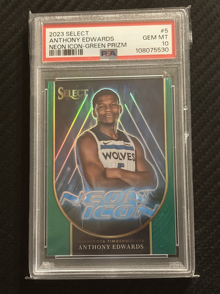 2023-24 Panini Select – Neon Icons Anthony Edwards #5 Green Prizm PSA 10 Gem