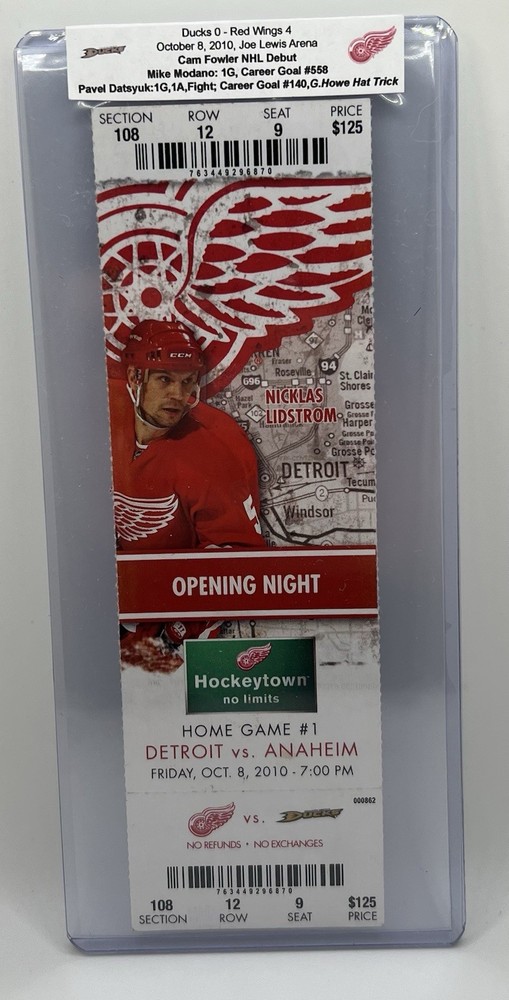 Cam Fowler NHL Debut, Pavel Datsuk Gordie Howe Hat Trick, 10/8/10 Full Ticket