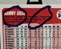 SAMMY SOSA #549. FLEER ERROR (RC). MINT CONDITION BASEBALL CARD