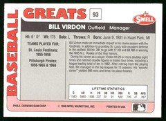 Bill Virdon 1991 Swell Baseball Greats #93 Near Mint or Better