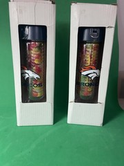 Pair of 2 Denver Broncos 24 oz Acrylic Sports Water Bottles with Infuser Tube