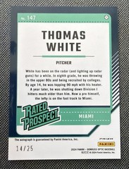 2024 – Optic Rated Prospects Thomas White #147 Pandora Prizm Signat /25 AU, RC