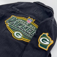 Old Navy Green Bay Packers Denim Jacket WOMENS Black Button Close Pockets SIZE L