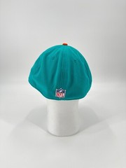 MIAMI DOLPHINS THROWBACK LOGO AQUA ELASTIC FITTED HAT DARK ORANGE POLKA DOTS