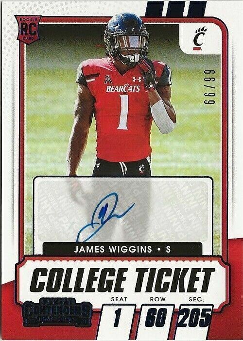 V12) 2021 Panini Contenders James Wiggins Blue Auto RC 66/99 Arizona Cardinals