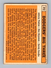 1963 Topps #412 Dodgers Big Three (Koufax) LOW GRADE Vintage Baseball Card (A1)