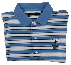EUC US Open 2009 Bethpage Black Polo Golf Shirt Mens L Blue Black White Striped