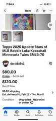 Luke Keaschall Rookie In The Baseball League Difficult Find.. Amazing Condition