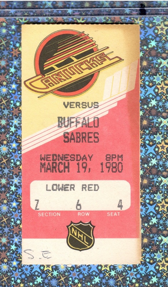 Danny Gare Ticket Stub 3-19-1980 Sabres Canucks Ric Seiling 2G#62 Stan Smyl G#44