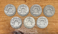1948-1963 BEN FRANKLIN U.S. Half DoIIar lot of 5 – NICE!