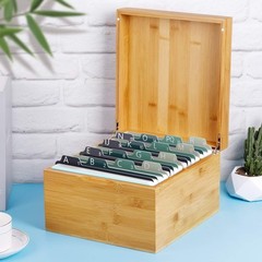 Stylish 5×8 Bamboo Card Holder for Desk – Holds 600 Cards, Polished Finish