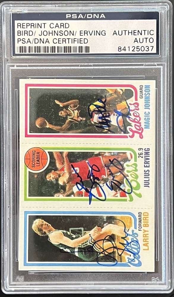 Reprint Rookie Card Larry Bird Magic Johnson Julius Erving Triple Auto Signed AU