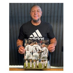 Ronaldo Nazário & Roberto Carlos Signed Real Madrid Football Photo. Framed