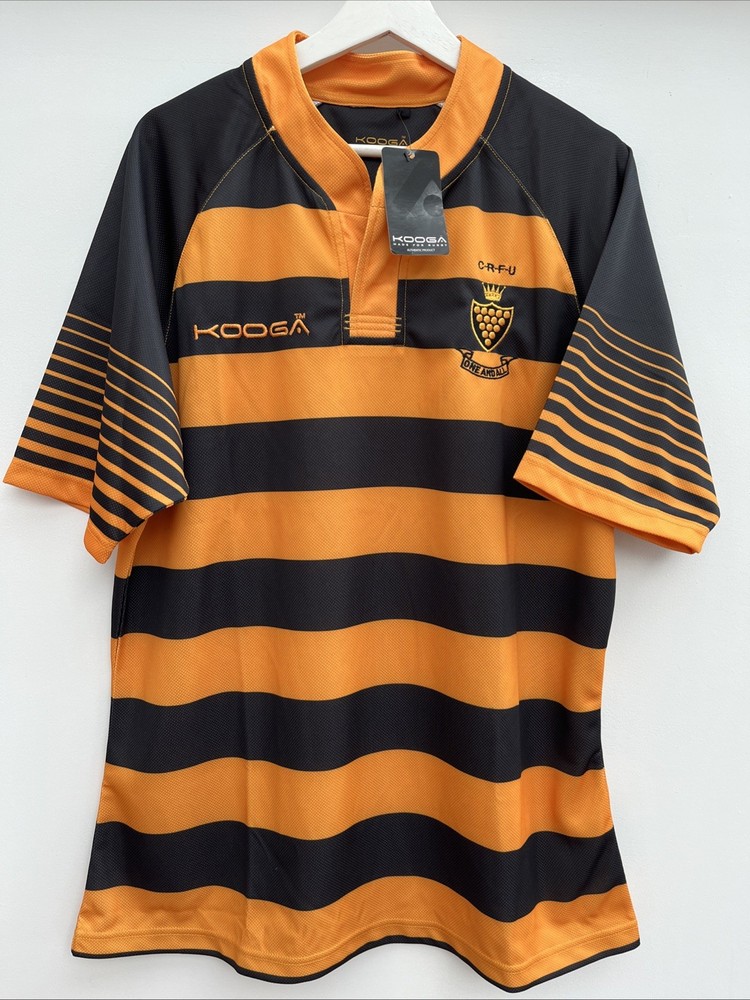 Cornwall Rugby Shirt Kooga Mens Large CRFU Black Yellow Striped BNWT