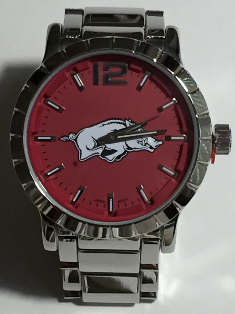 New Arkansas Razorbacks Mens Watch, Bracelet, Metal, With Free Battery, NCAA
