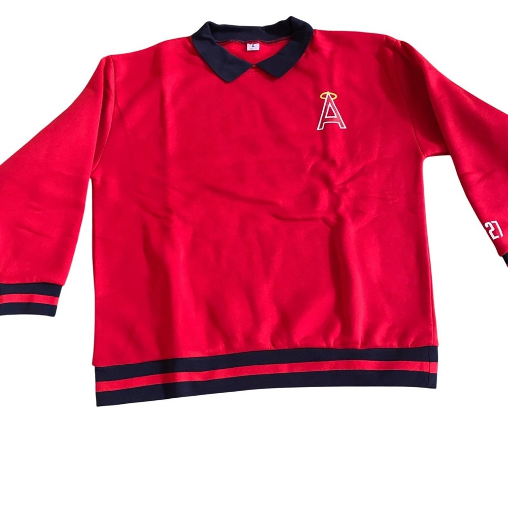 Lot of 2 Angels SGA Red Sweatshirt 2026 Mike Trout 27 Salinas Inc Throwback XL
