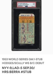 1953 WORLD SERIES GAME 1 TICKET VIN SCULLY WS B/C DEBUT🔥BERRA/HODGES HRS PSA 2