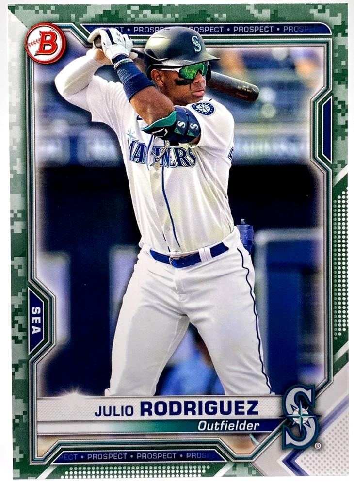JULIO RODRIGUEZ SHORT PRINT PROSPECT CAMO BORDER MARINERS / 2021 BOWMAN #BP-86