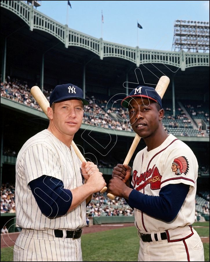 Mickey Mantle Hank Aaron Photo 8X10 – Yankees Braves FREE SHIPPING