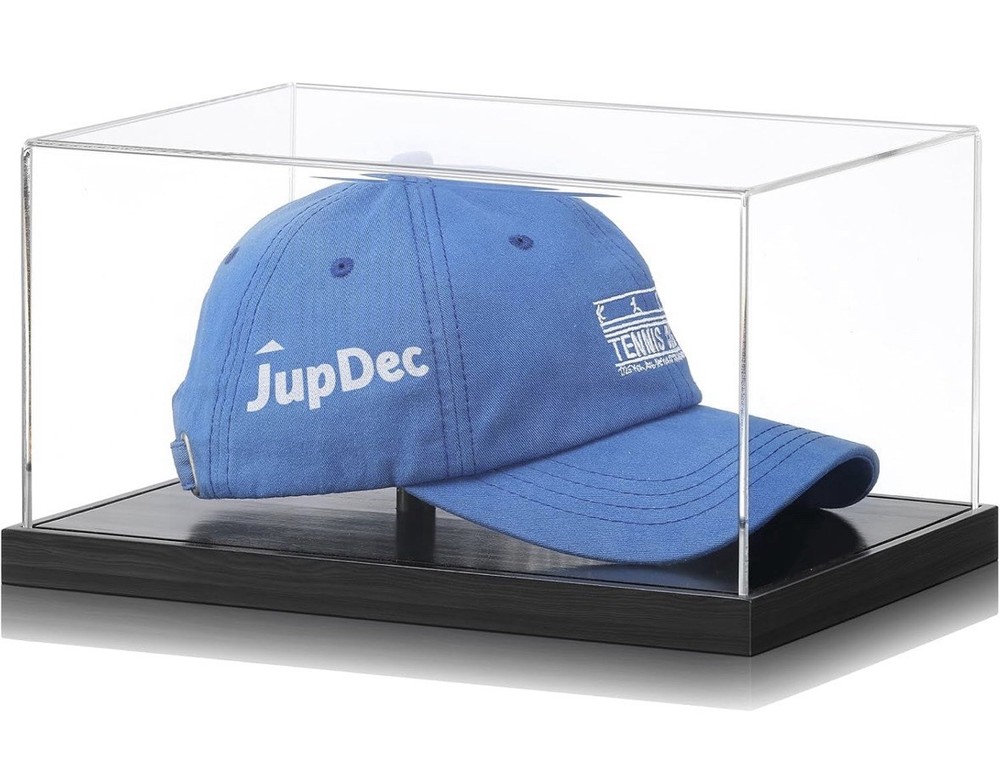 Jupdec Hat Display Case, Clear Acrylic Baseball Cap Display Box Stand, UV Protec