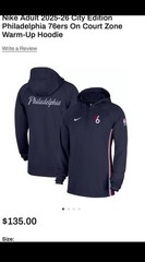 Nike Philadelphia 76ers City Edition Warm-Up Hoodie Navy Men’s Size 2XL