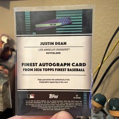 JUSTIN DEAN 2026 Topps Finest Blue Refractor ON CARD AUTO /150 #FA-JD Dodgers RC