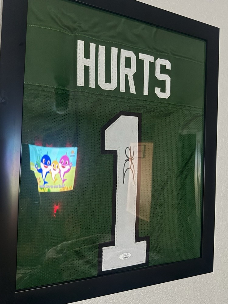 Jalen Hurts Philadelphia Eagles #1 Signed Jersey JSA Framed Display