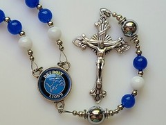 Detroit Lions Rosary Necklace Football Royal Blue and White Jade Silver Hematite