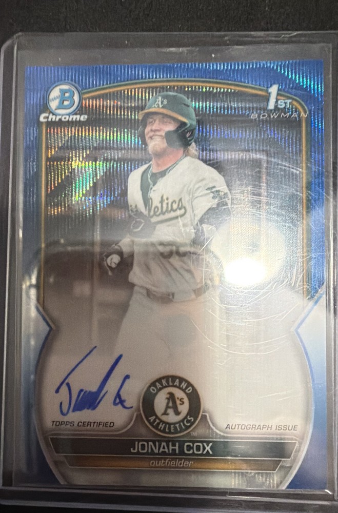 2023 Bowman Draft – Chrome Prospect Auto Jonah Cox Blue Wave Ref /150 (AU, RC)